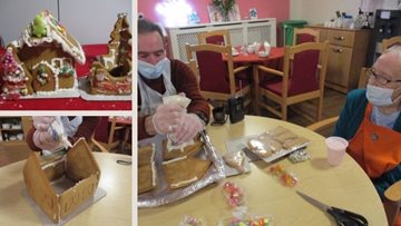 Making a gingerbread house at Rose Court care home